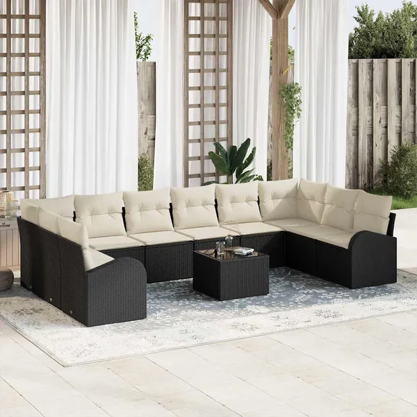 Ensemble de Canapés avec coussin 11 pcs Noir Polyrotin