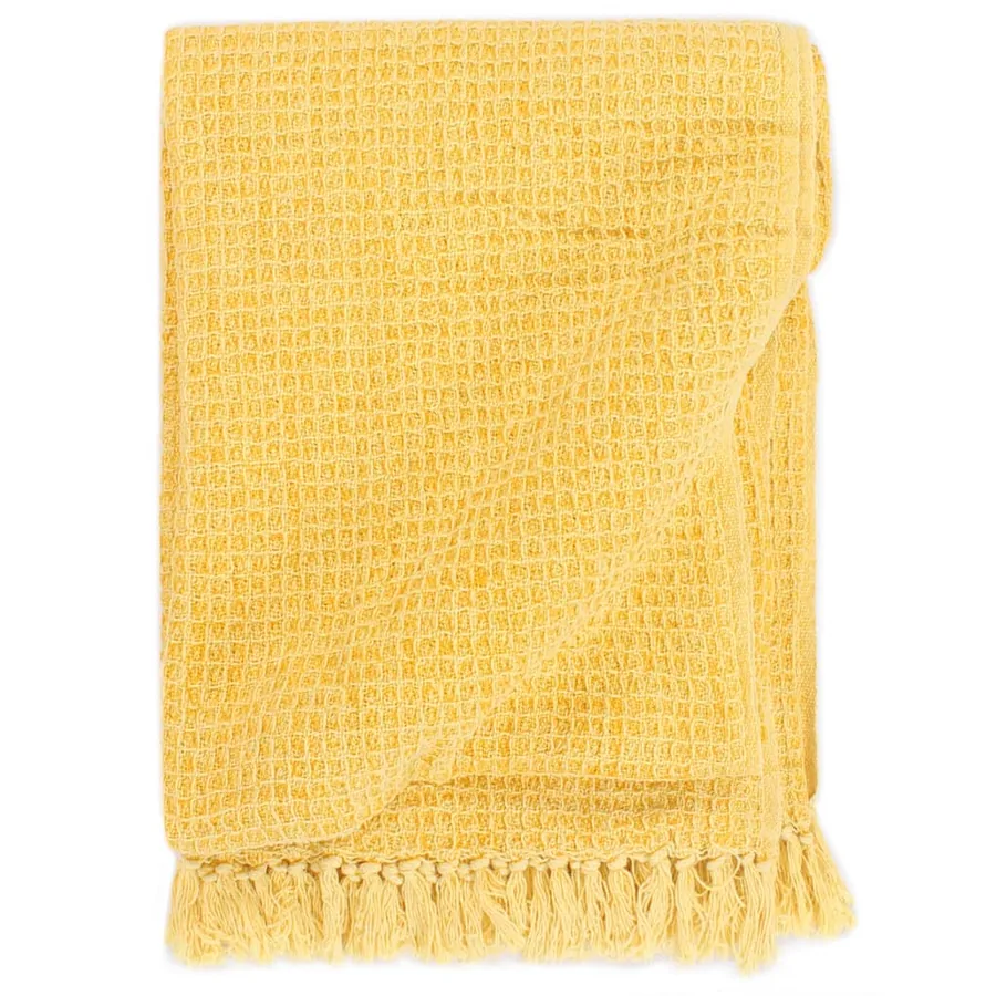 Couverture en coton 220 x 250 cm Jaune moutarde