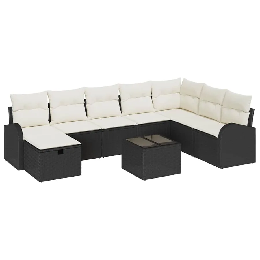 Ensemble de Canapés avec coussin Noir et crème polyrotin - 2