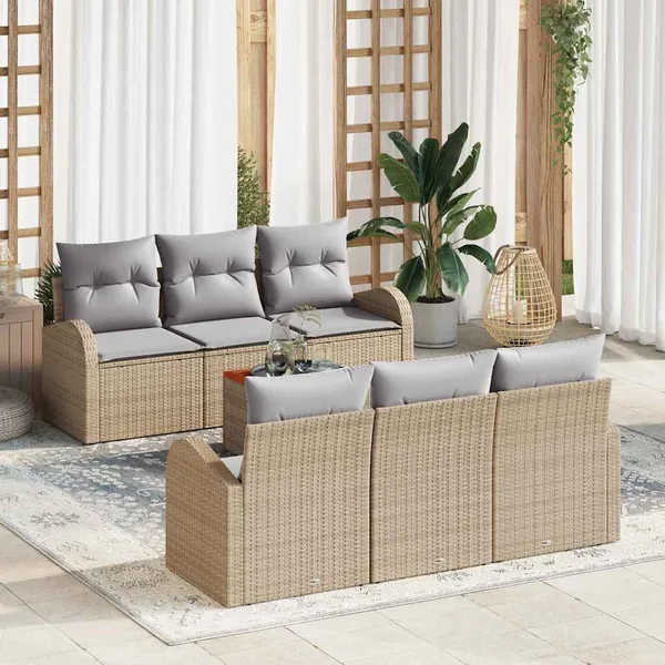 Ensemble de canapé de jardin avec coussin 7 pcs Beige polyrotin