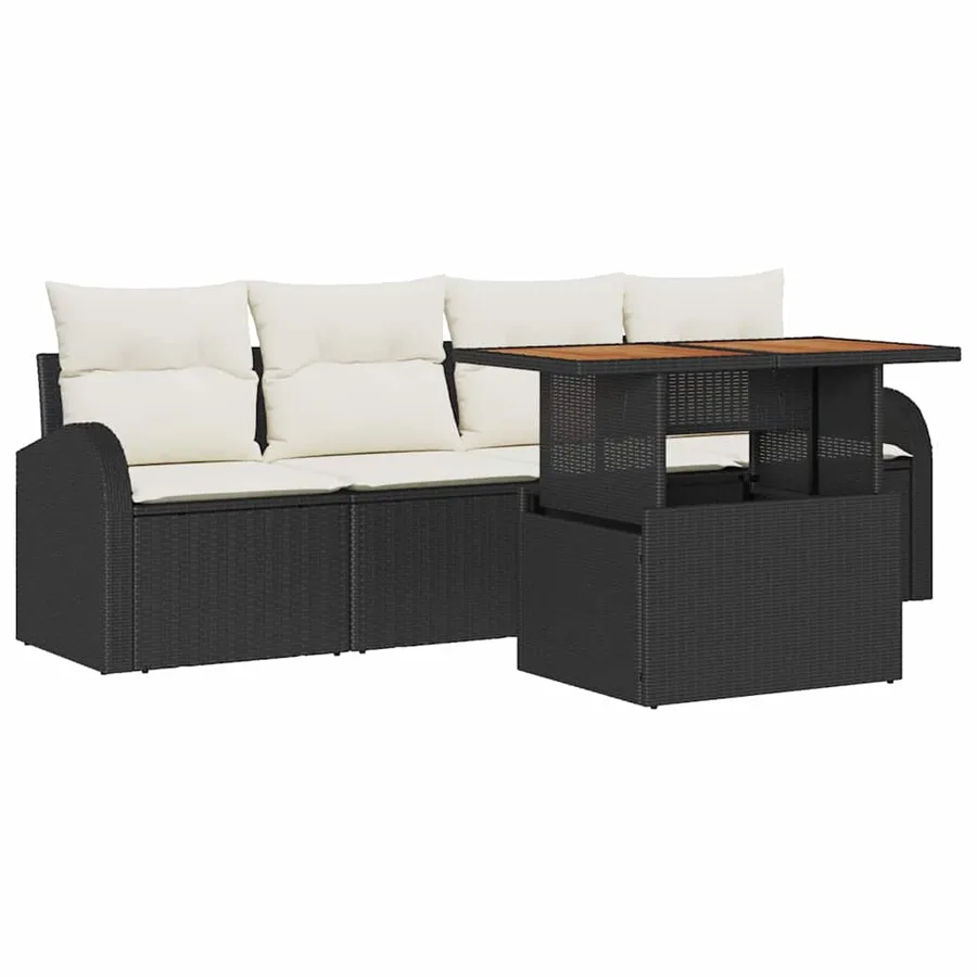 Ensemble de canapé de jardin 5 pcs Noir et crème - 2