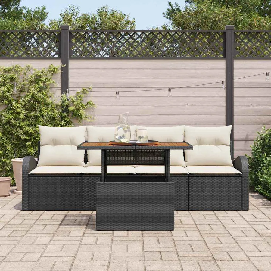 Ensemble de canapé de jardin 5 pcs Noir et crème - 3