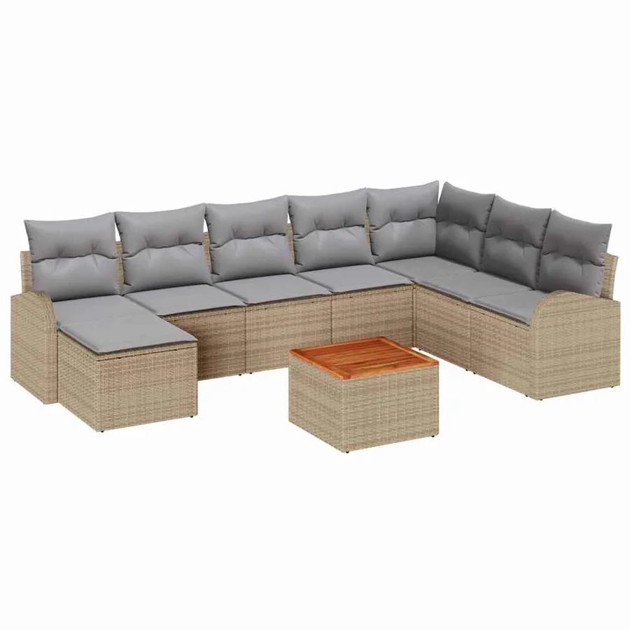 Ensemble de canapé de jardin avec coussin 9 pcs Beige polyrotin - 2
