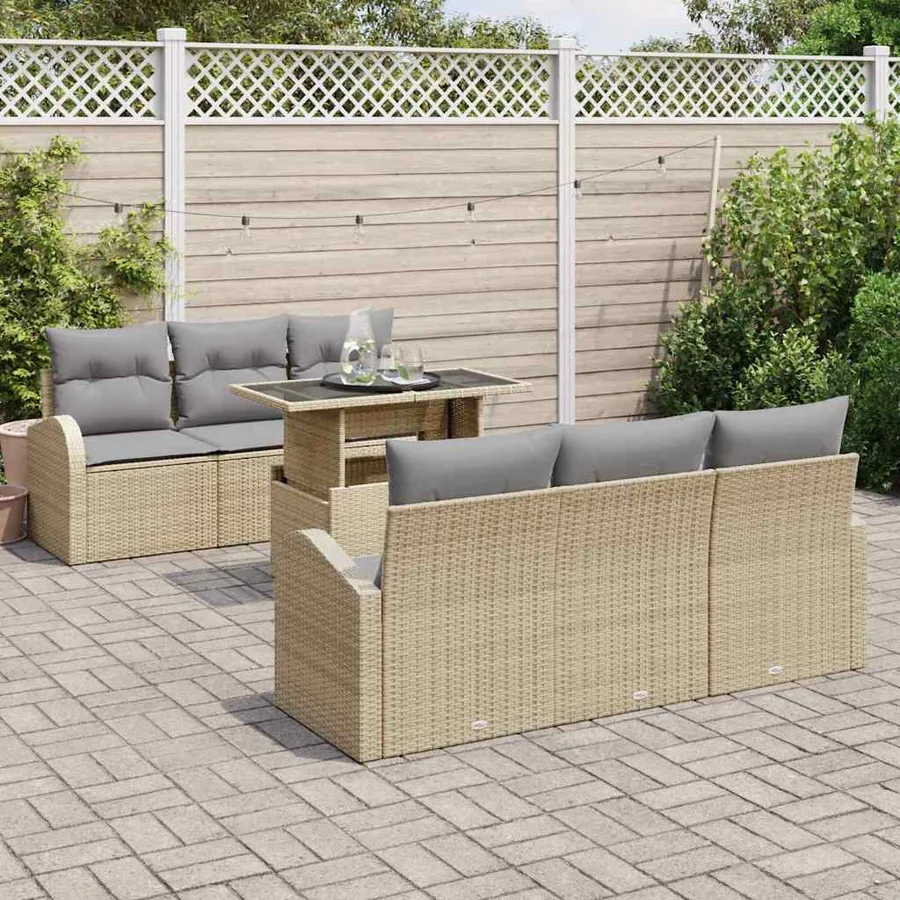 Ensemble de canapé de jardin 7 pcs Beige Poly rotin - 3