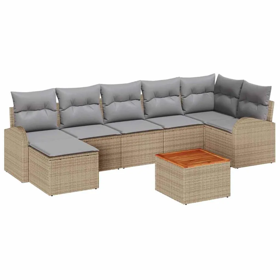 Ensemble de canapé de jardin avec coussin 8 pcs Beige polyrotin - 2