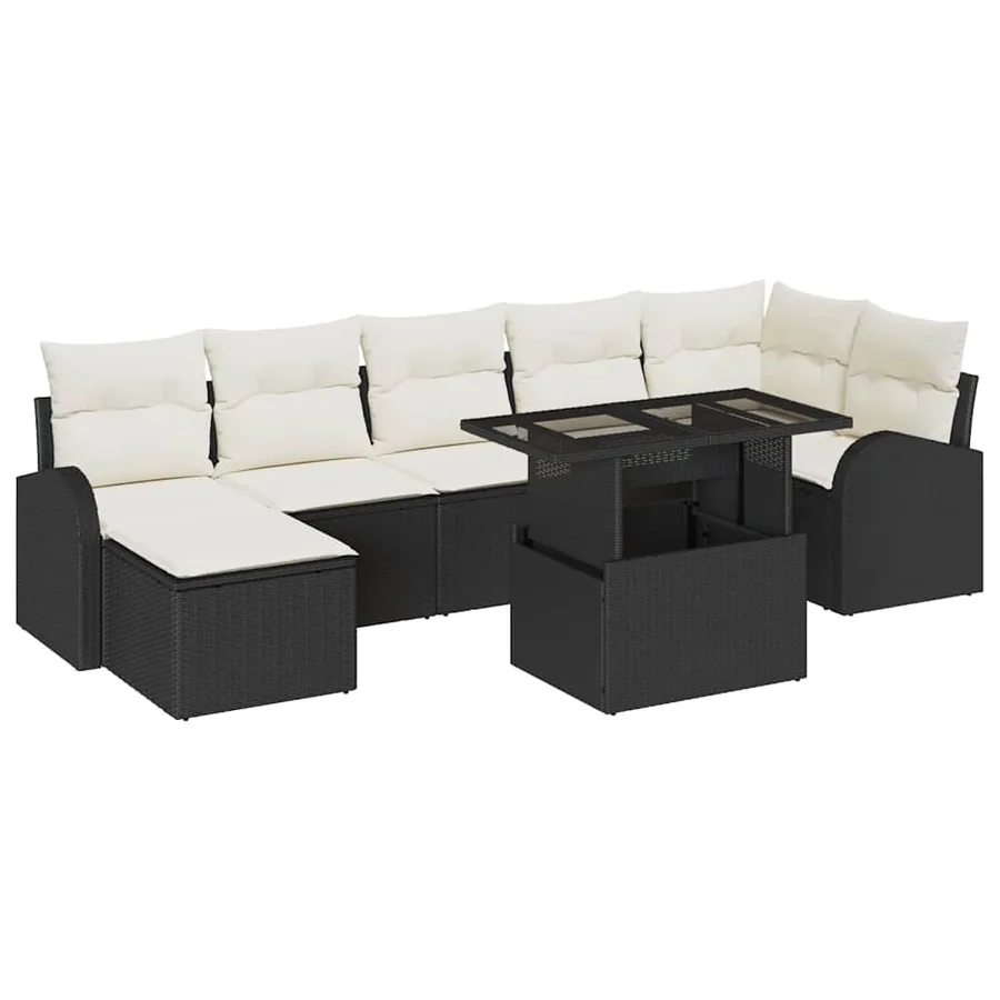 Ensemble de canapé de jardin 8 pcs Noir et Crème polyrotin - 2