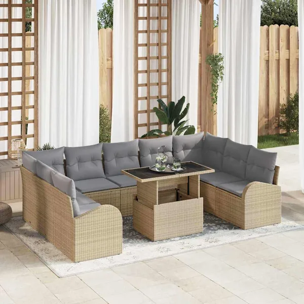 Ensemble de canapé de jardin 10 pcs Beige et Gris clair