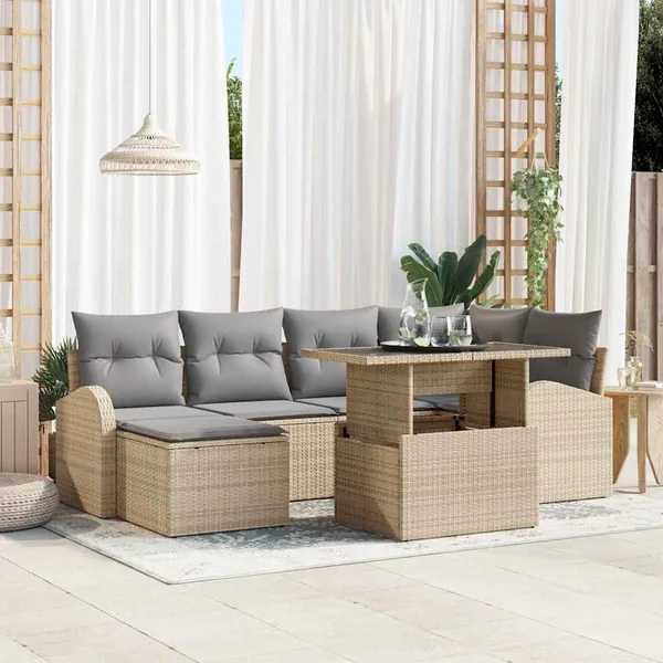 Ensemble de canapé de jardin 7 pcs beige et gris clair