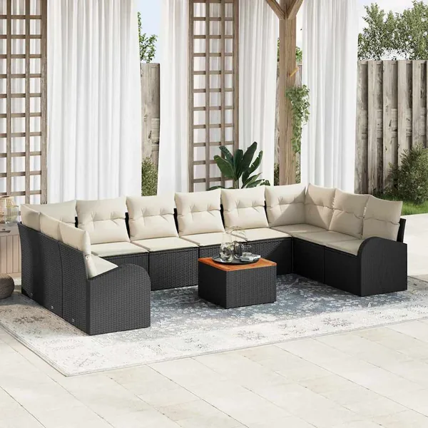 Ensemble de canapé de jardin avec coussin 11 pcs Noir polyrotin