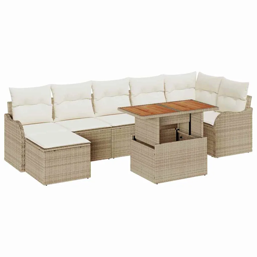 Ensemble de canapé de jardin avec coussin 8 pcs beige et crème - 2