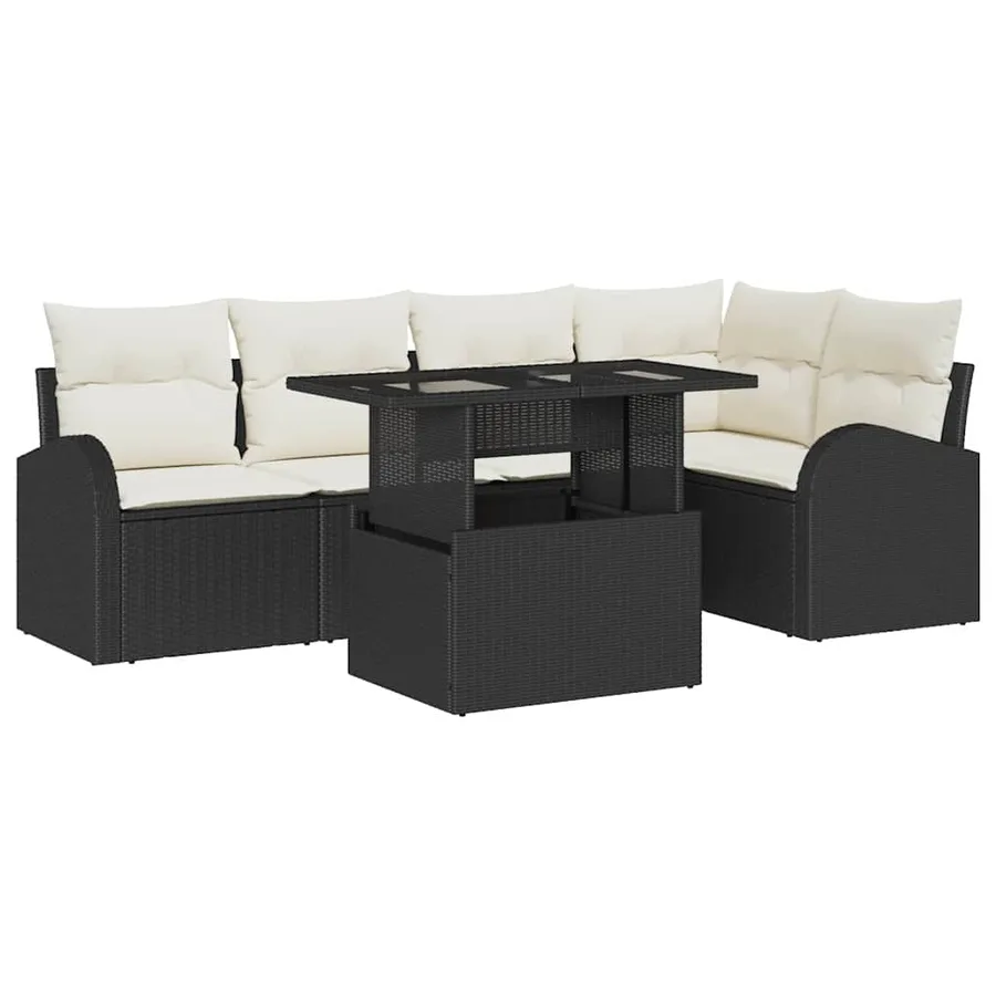 Ensemble de canapé de jardin 6 pcs Noir et Crème polyrotin - 2