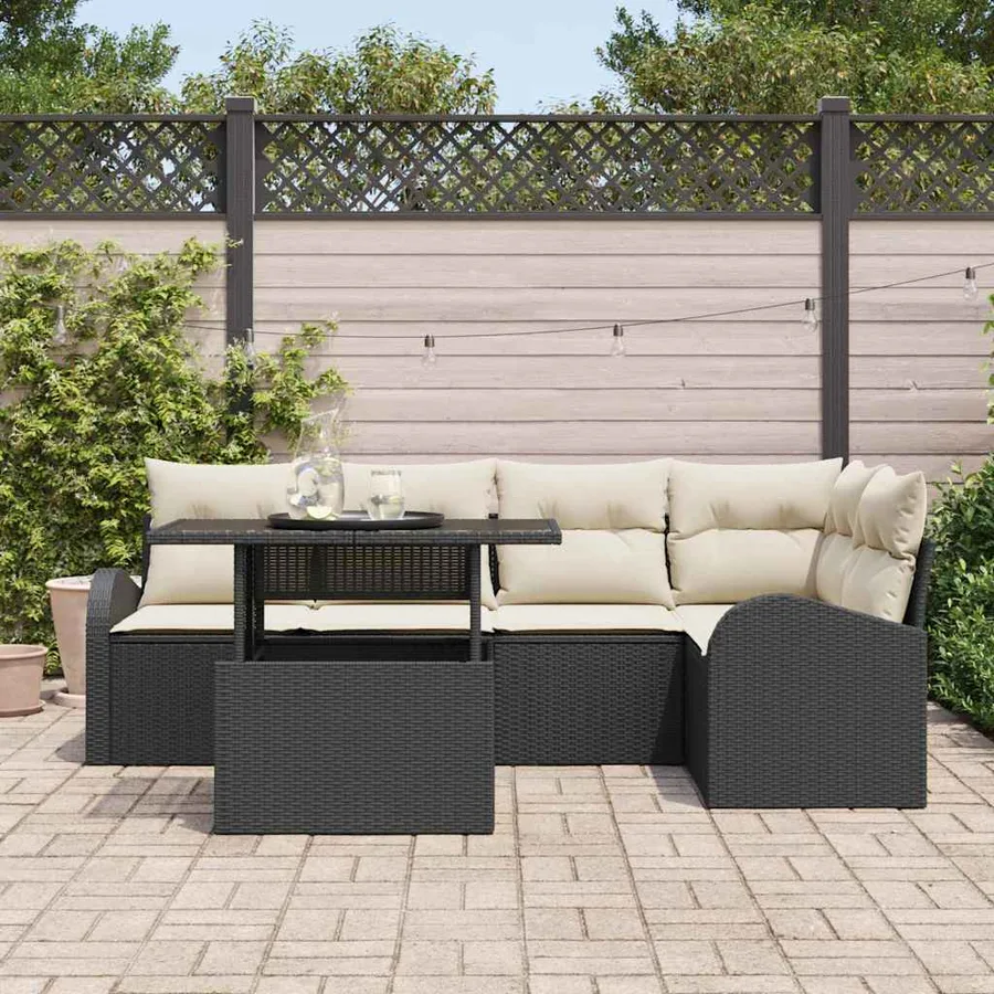 Ensemble de canapé de jardin 6 pcs Noir et Crème polyrotin - 3