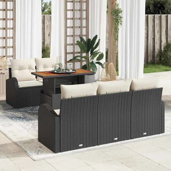Ensemble de canapé de jardin avec coussin 6 pcs Noir et crème
