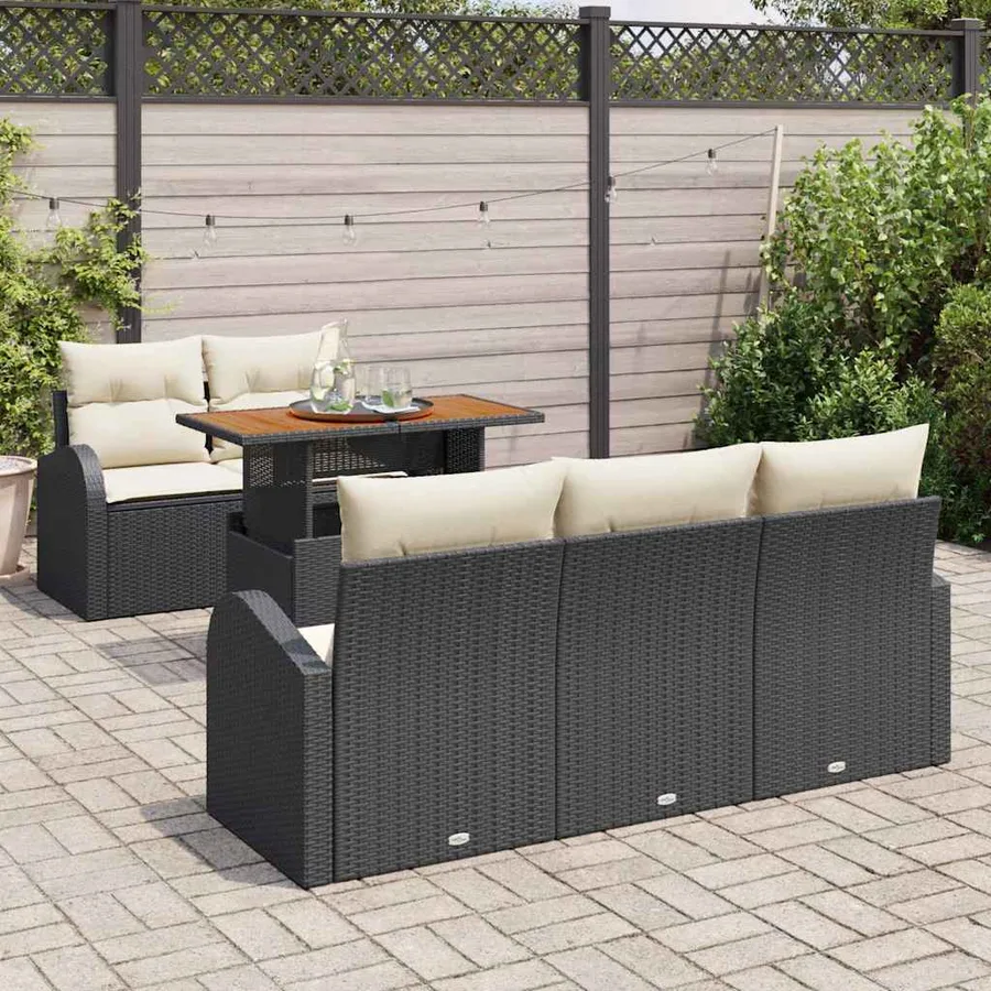 Ensemble de canapé de jardin avec coussin 6 pcs Noir et crème - 3