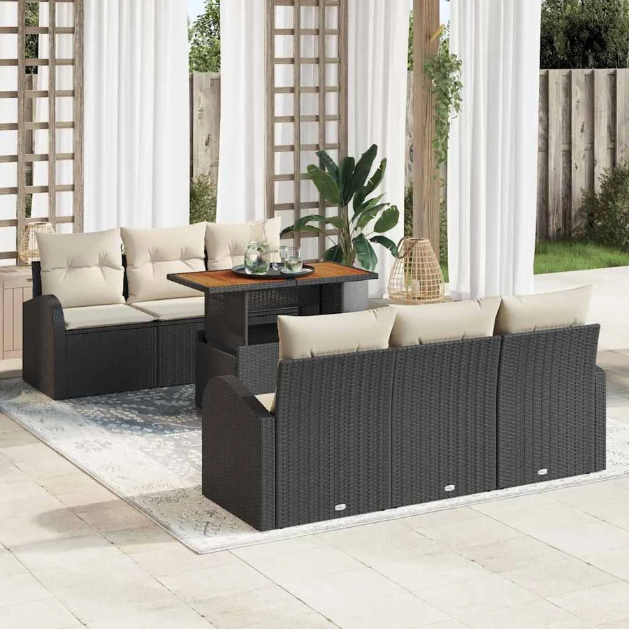 Ensemble de canapé de jardin avec coussin 7 pcs Noir et crème