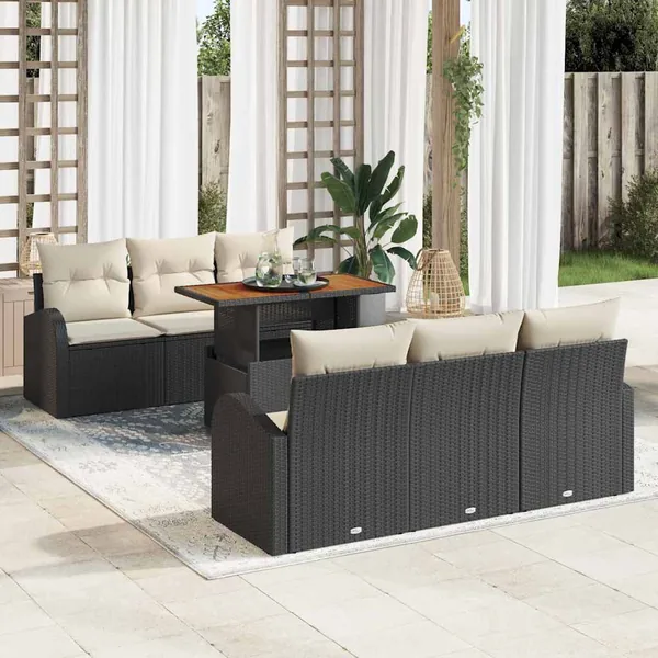 Ensemble de canapé de jardin avec coussin 7 pcs Noir et crème