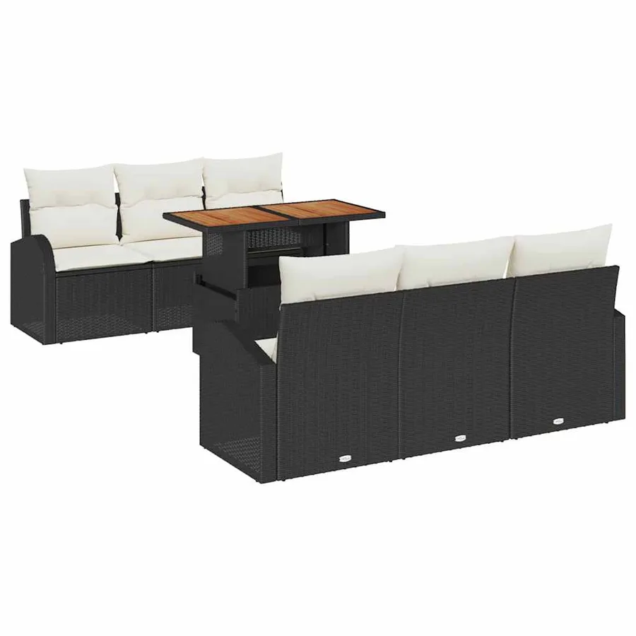 Ensemble de canapé de jardin avec coussin 7 pcs Noir et crème - 2