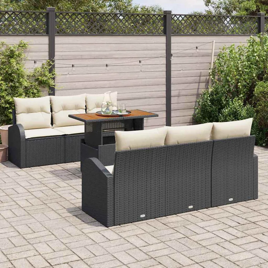 Ensemble de canapé de jardin avec coussin 7 pcs Noir et crème - 3