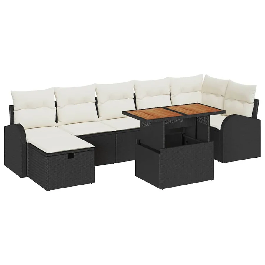 Ensemble de canapé de jardin avec coussin 8 pcs Noir polyrotin - 2