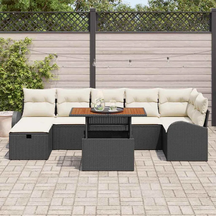 Ensemble de canapé de jardin avec coussin 8 pcs Noir polyrotin - 3