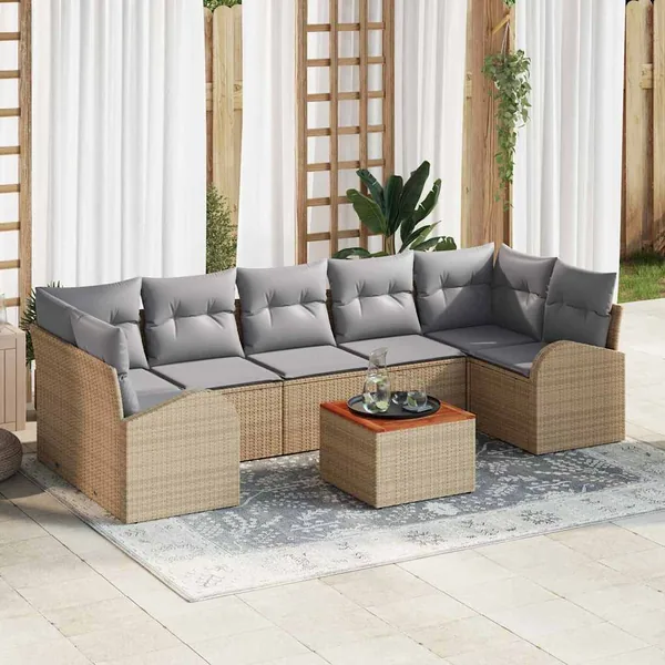 Ensemble de canapé de jardin avec coussin 8 pcs Beige polyrotin