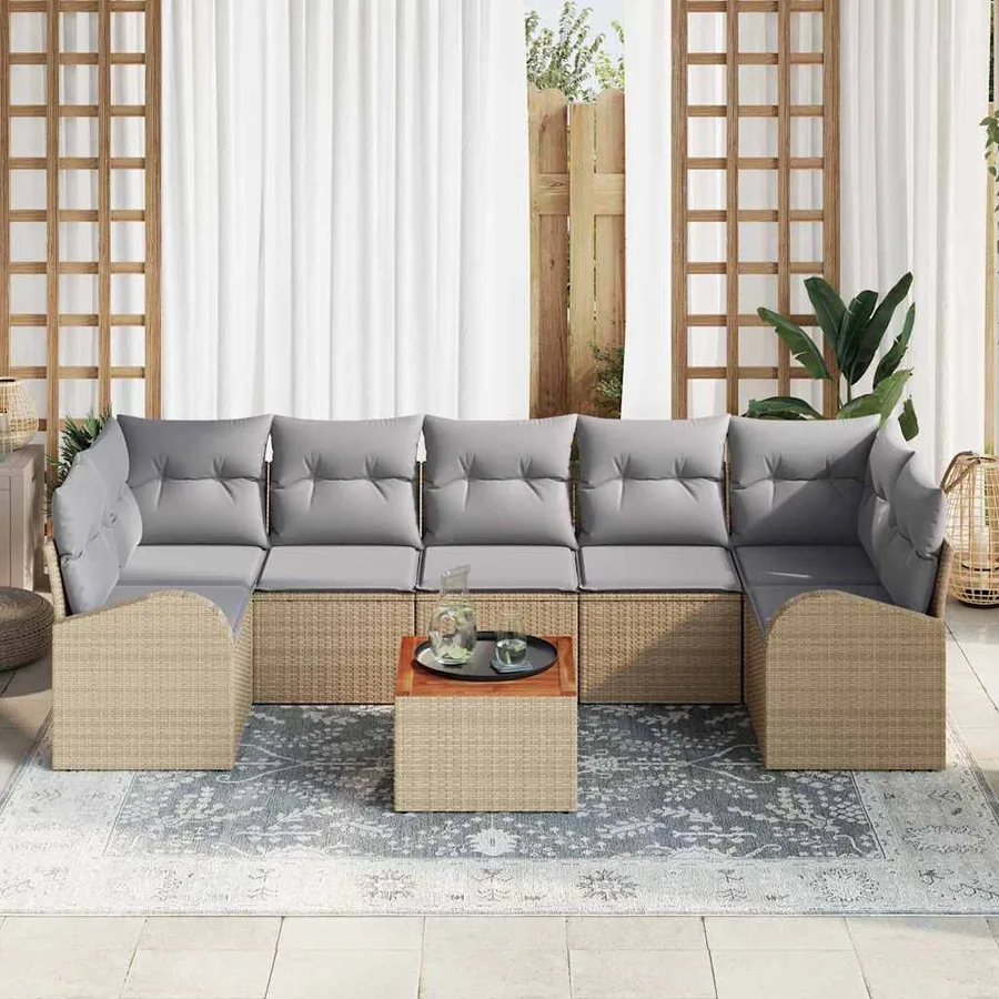 Ensemble de canapé de jardin avec coussin 8 pcs Beige polyrotin - 3