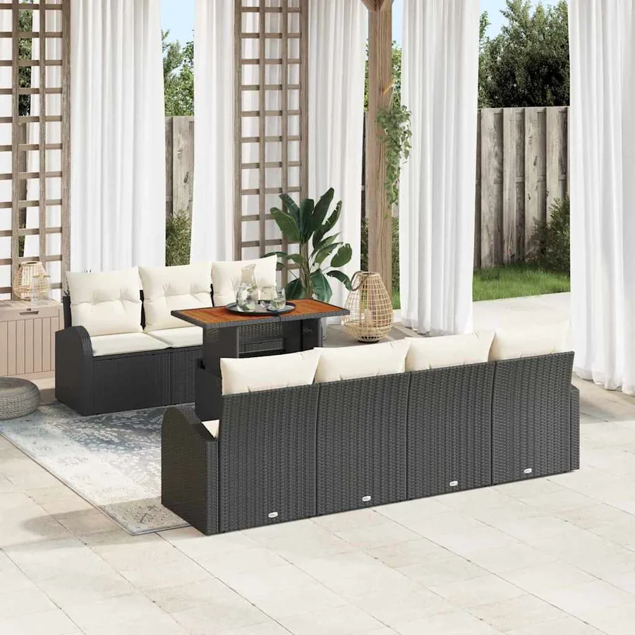 Ensemble de canapé de jardin avec coussin 8 pcs Noir et crème
