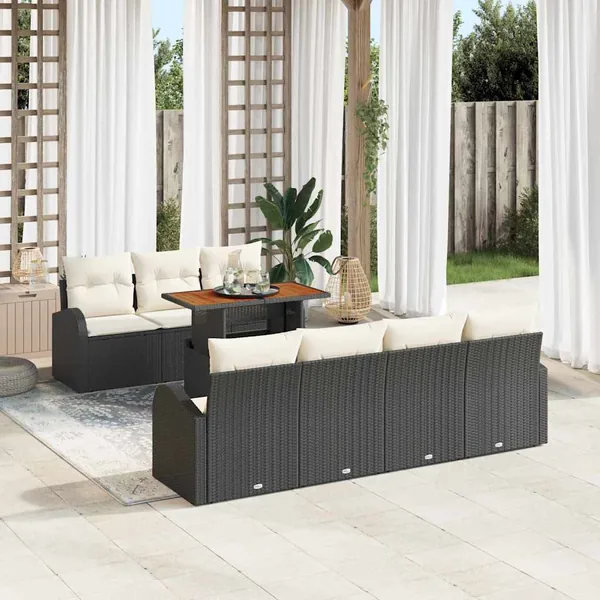 Ensemble de canapé de jardin avec coussin 8 pcs Noir et crème