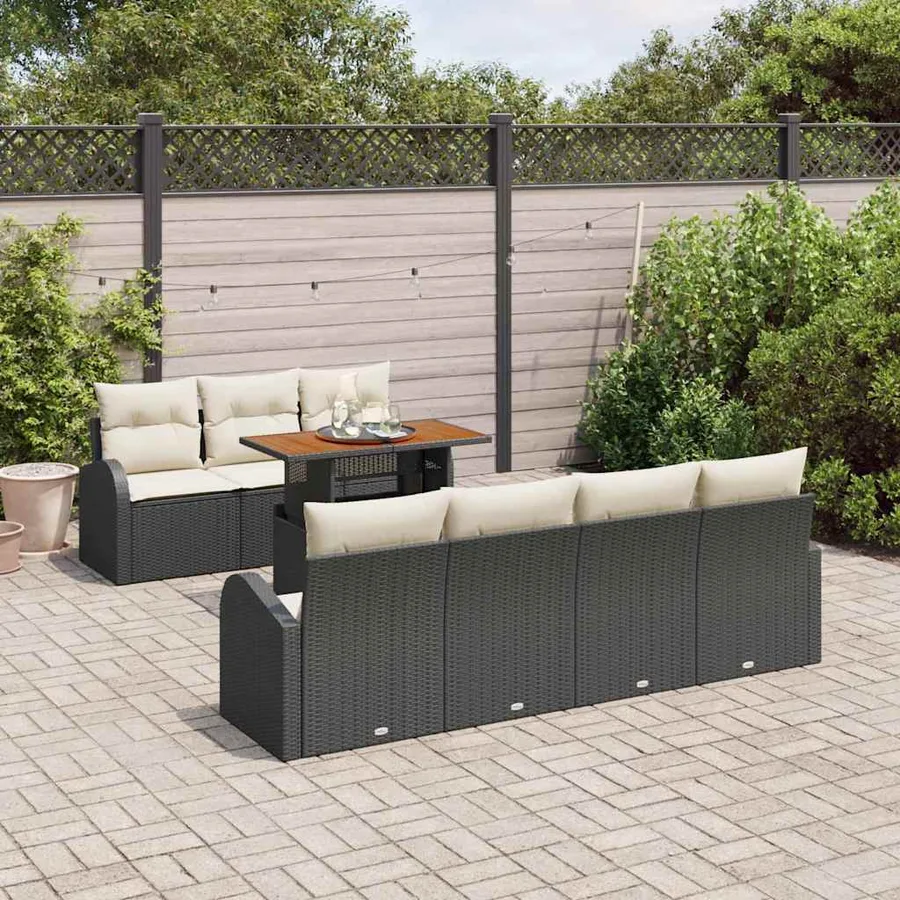 Ensemble de canapé de jardin avec coussin 8 pcs Noir et crème - 3