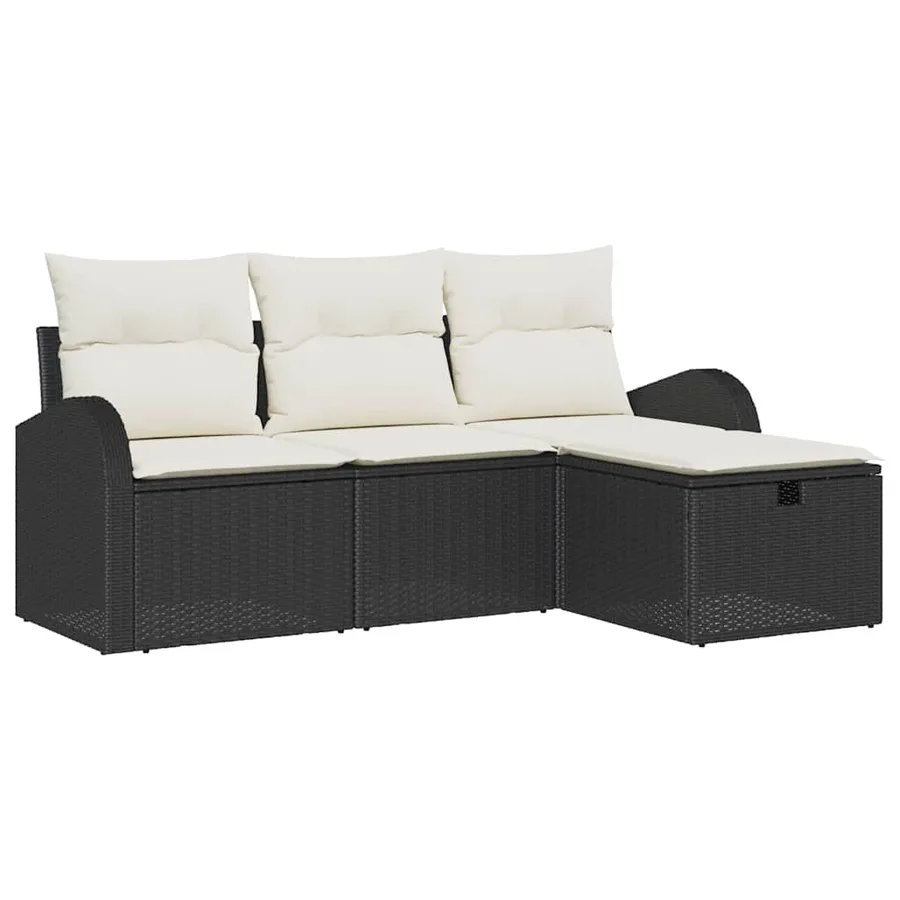 Ensemble de Canapés avec coussin 4 pcs Noir et Crème polyrotin - 2