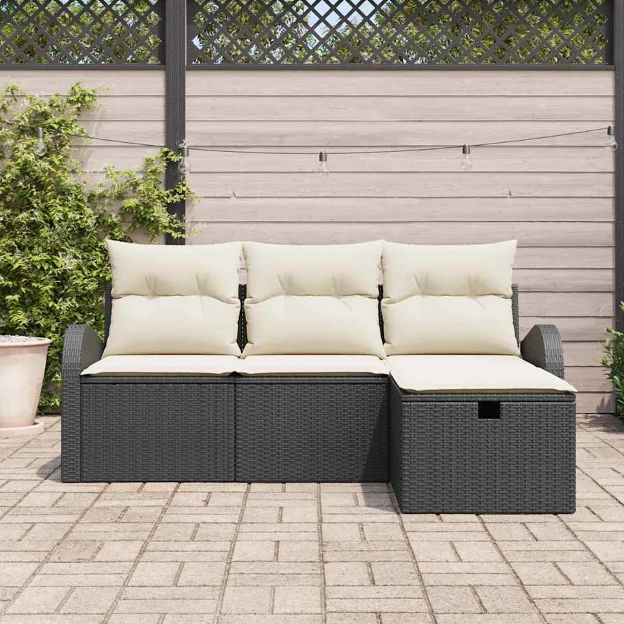 Ensemble de Canapés avec coussin 4 pcs Noir et Crème polyrotin - 3