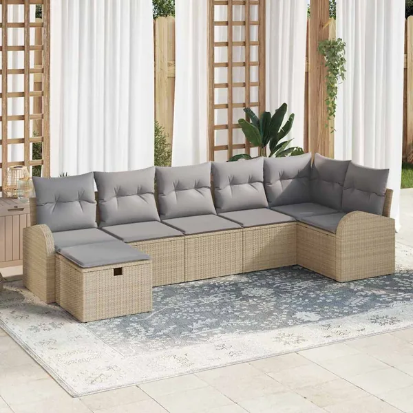 Ensemble de Canapés avec coussin Beige et Gris clair polyrotin