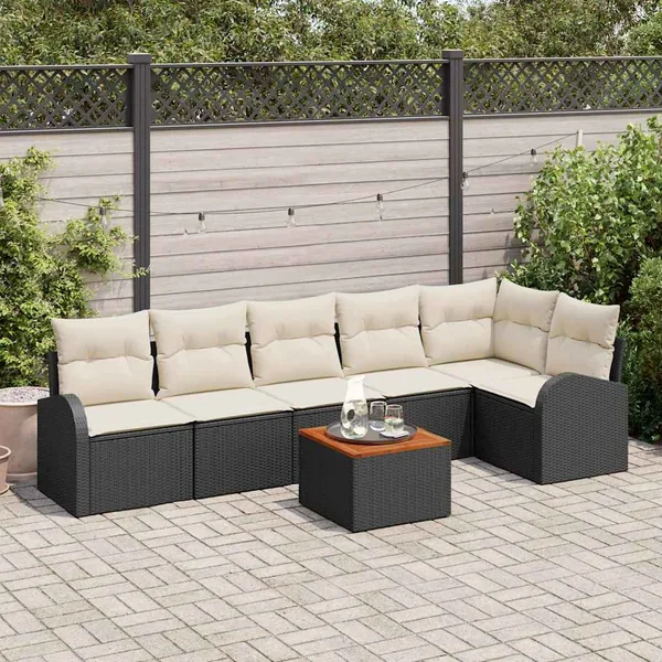 Ensemble de canapé de jardin avec coussin 7 pcs Noir polyrotin