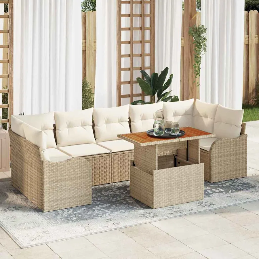 Ensemble de canapé de jardin 8 pcs Beige et crème polyrotin