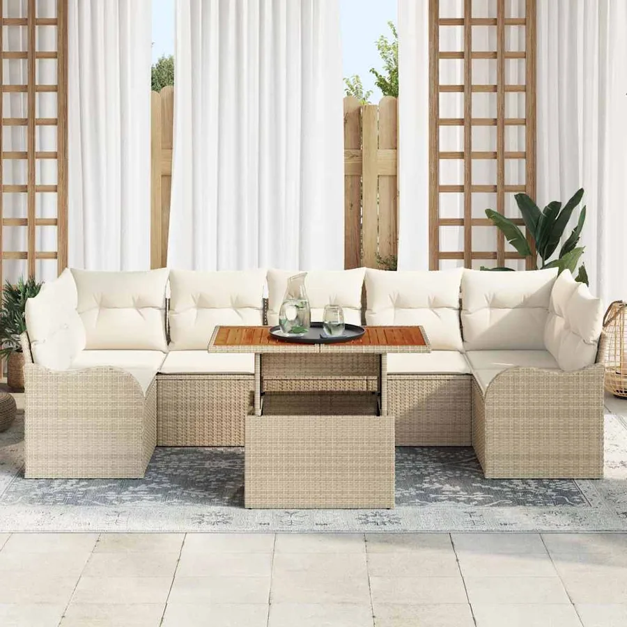 Ensemble de canapé de jardin 8 pcs Beige et crème polyrotin - 3