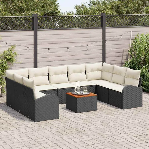 Ensemble de canapé de jardin avec coussin 10 pcs Noir polyrotin