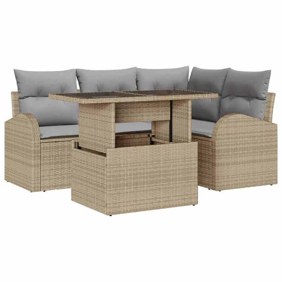 Ensemble de canapé de jardin avec coussin 5 pcs Beige polyrotin - 2