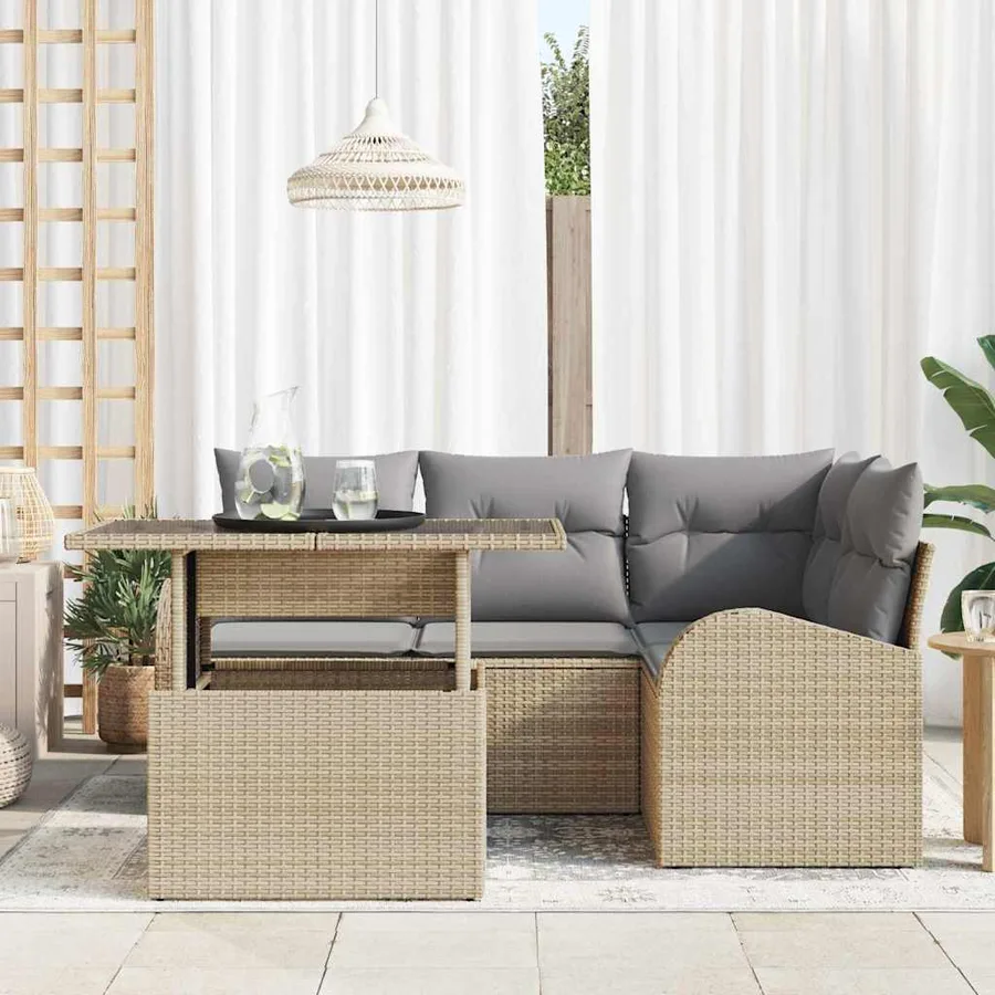 Ensemble de canapé de jardin avec coussin 5 pcs Beige polyrotin - 3