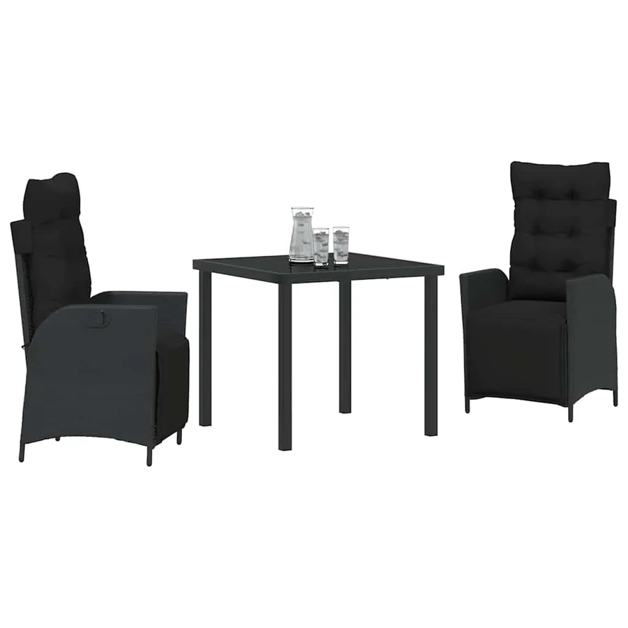 Ensemble de salle à manger pour jardin 3 pcs Noir polyrotin - 3