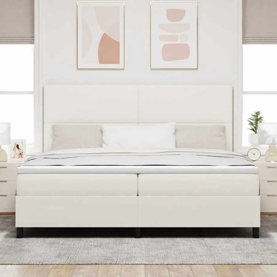 Lit à ressort LED avec tête de lit Crème et Blanc 200 x 200 cm - 4