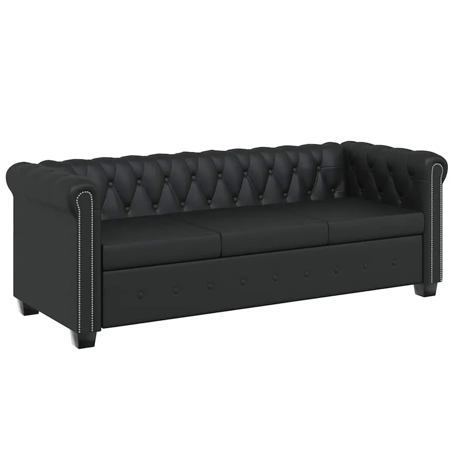 Canapé Chesterfield à 3 places cuir synthétique noir - 2