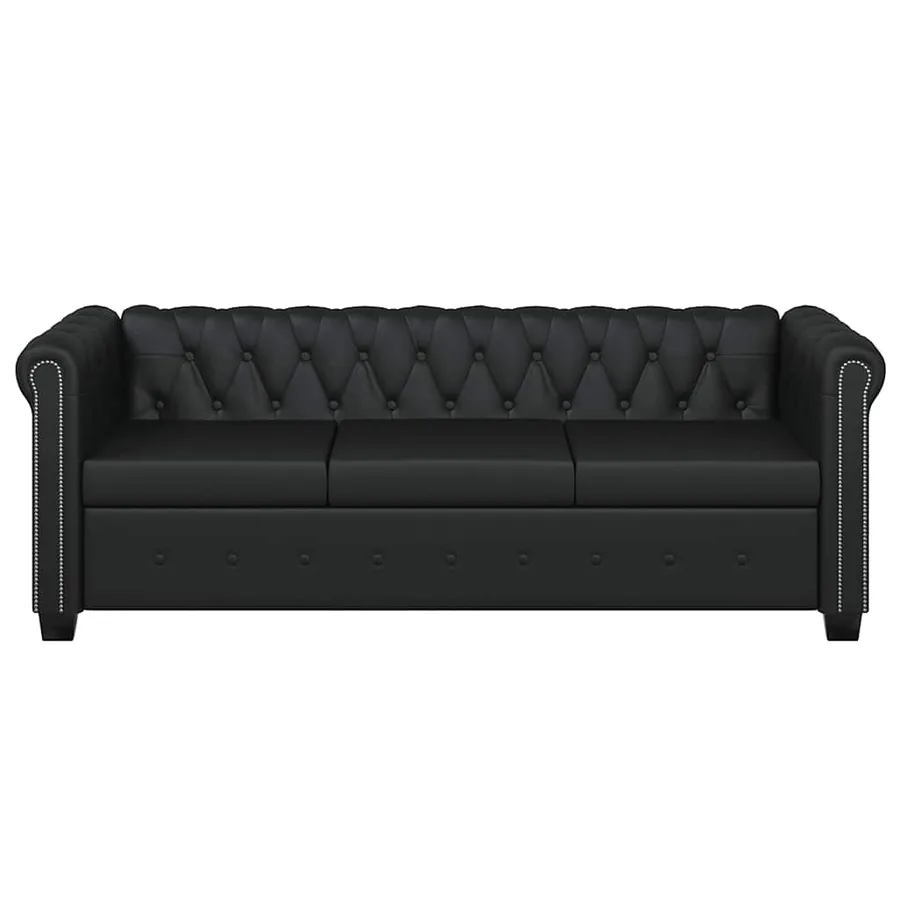 Canapé Chesterfield à 3 places cuir synthétique noir - 3