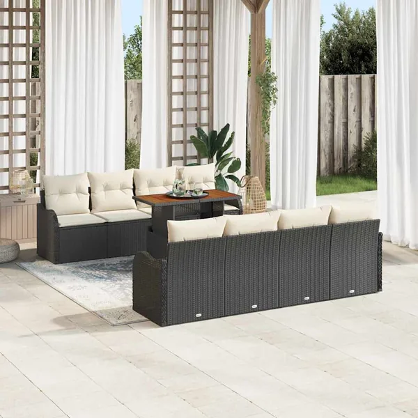 Ensemble de canapé de jardin avec coussin 7 pcs Noir et crème