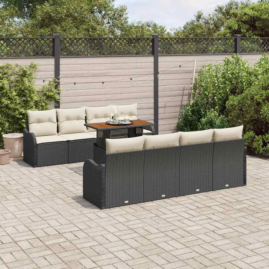 Ensemble de canapé de jardin avec coussin 7 pcs Noir et crème - 3