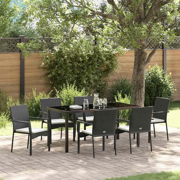 Ensemble de salle à manger pour jardin 7 pcs Noir polyrotin