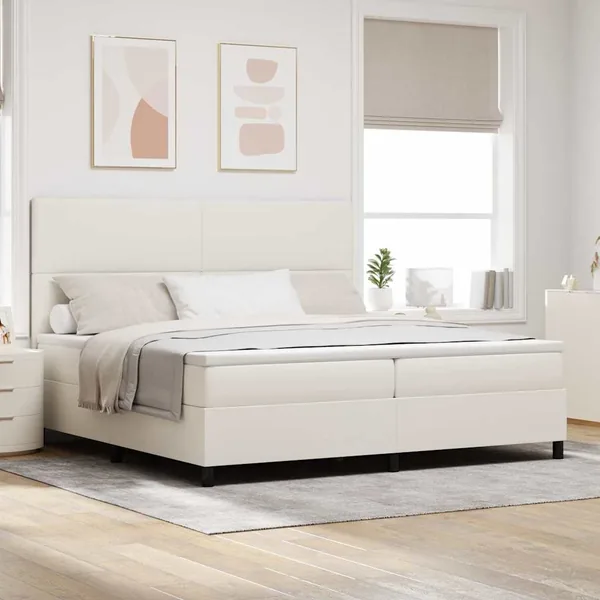 Lit à ressorts avec tête de lit Crème et Blanc 200 x 200 cm