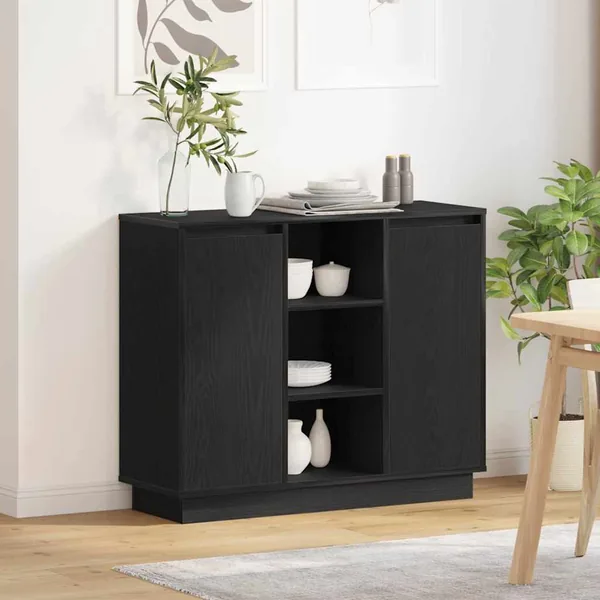 Buffet LED Chêne noir 90 x 32 x 75 cm Bois d'ingénierie