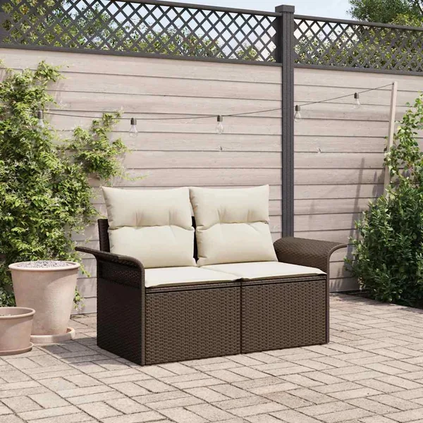 Canapé de jardin avec coussin Marron 141 x 62 x 69 cm polyrotin