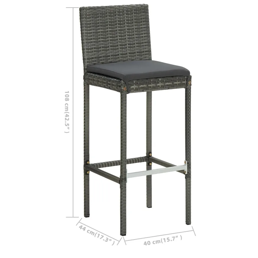 Ensemble de bar de jardin avec coussins 3 pcs Gris - 12