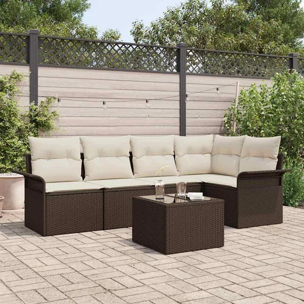 Ensemble de canapé de jardin avec coussin 6 pcs polyrotin